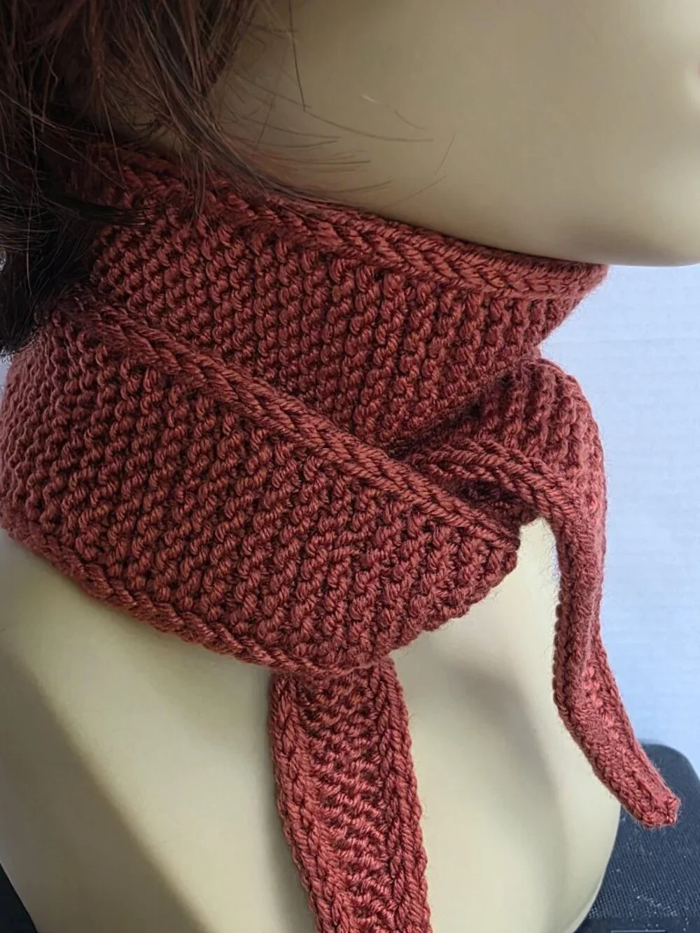 Sophie Scarf Classic Design Small Double Wrap Handmade Knitted Acrylic Rust